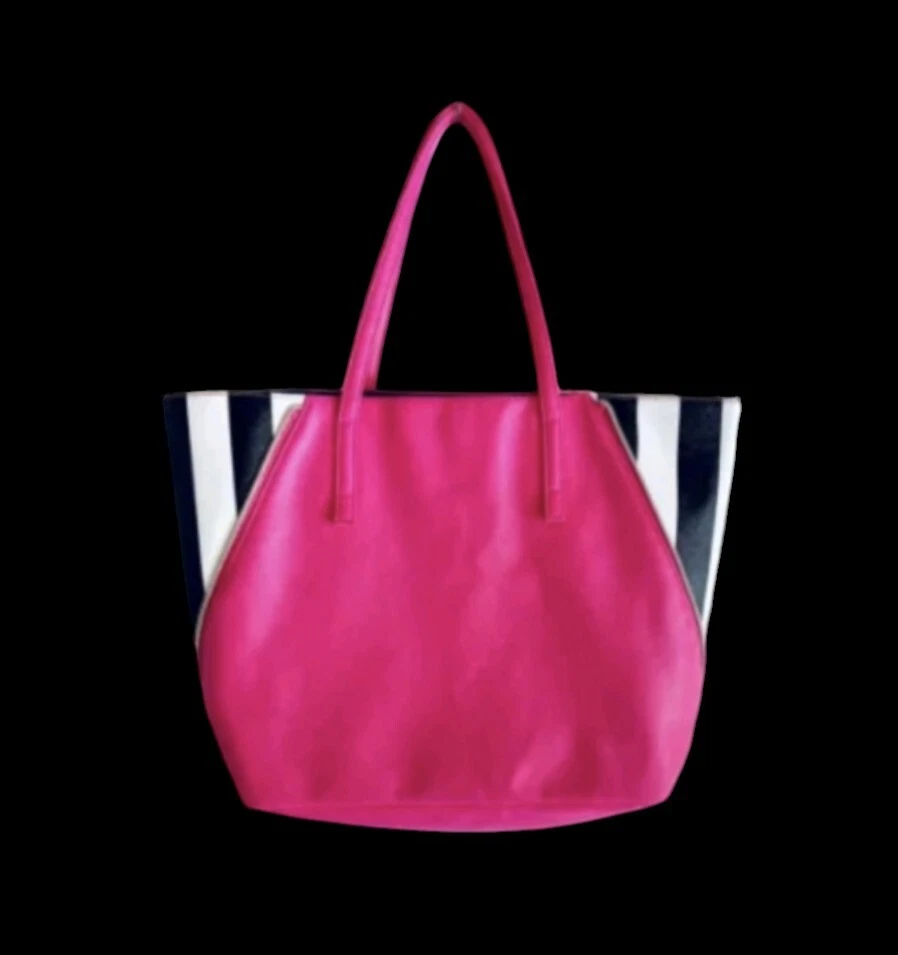 Bolsa tote Juicy Couture Barbie grande rosa preto branco listras Barbiecore Y2K - Imagem 2 de 4