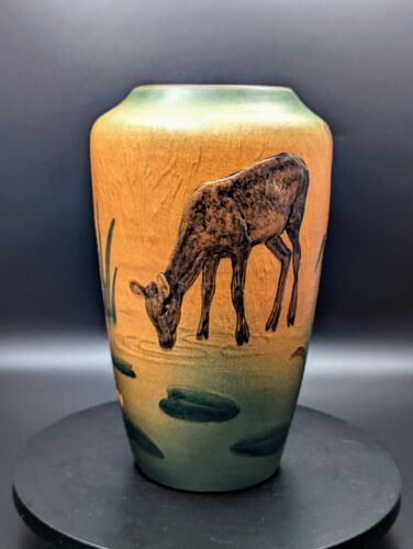 ✨ Antique Ipsen Vase 635 Deer Mallard Duck J. Resen Steenstrup 1909 8.25"