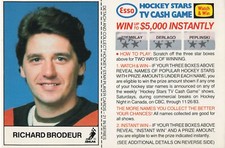 RICHARD BRODEUR 1983-84 ESSO HOCKEY STAR TV CASH GAME CARD