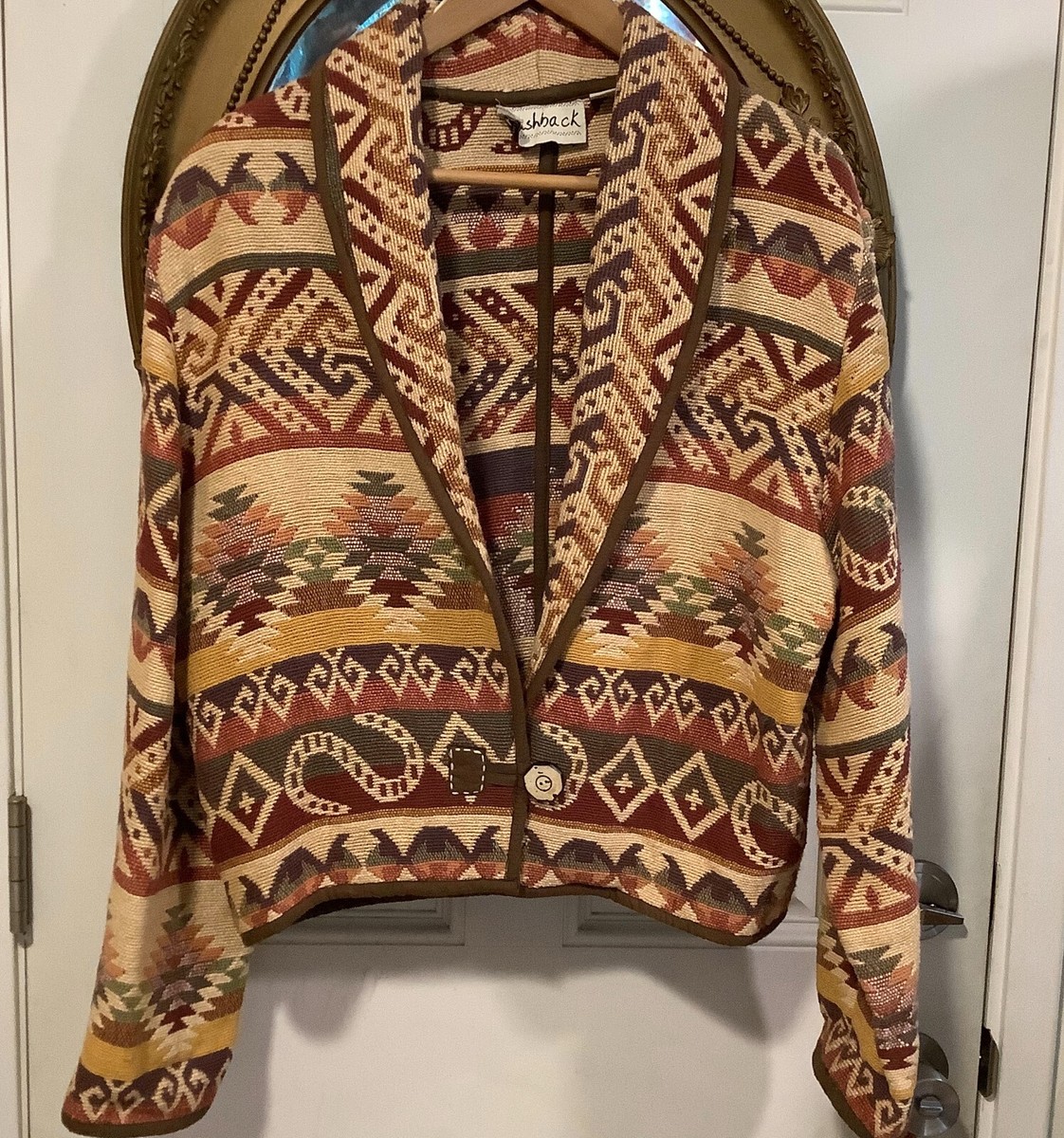 Vintage Tribal Print Jacket Vintage Flashback Earthy Colors Woven
