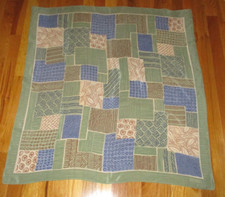 Vintage Talbots Green Blue Geometric Patchwork 100 Silk Square Scarf 33"