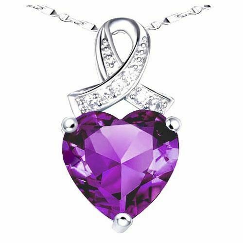6.06 Ct Amethyst Heart Cut AAA Pendant Necklace & .925 Sterling Silver 18" Chain