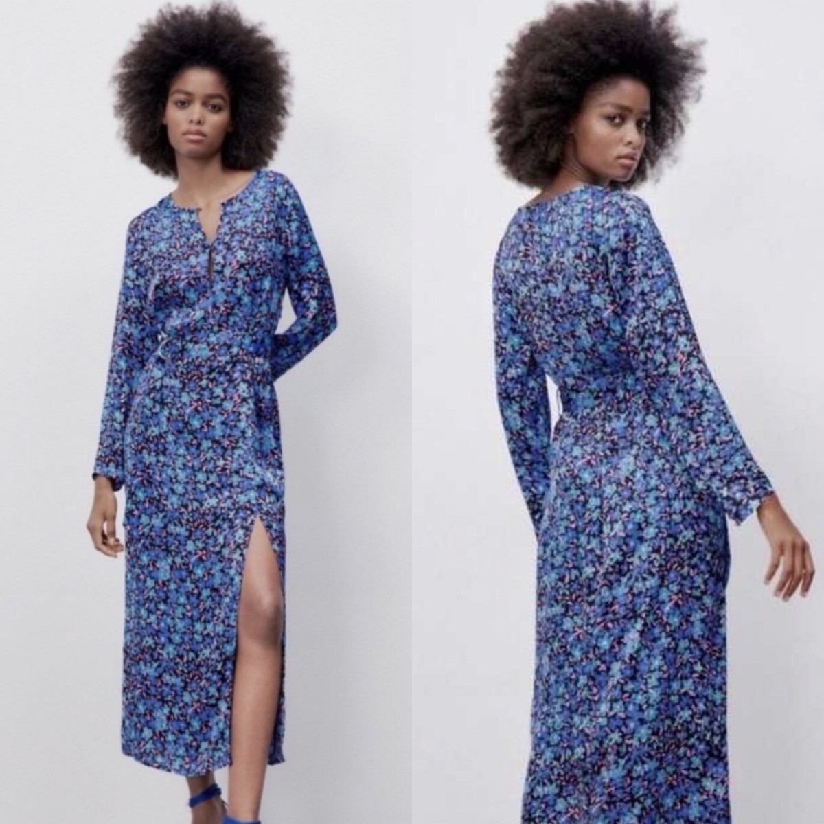 zara floral print satin midi dress Zara Dresses | Zara Floral Print Satin Effect Dress | Color: Green/Purple