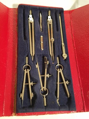 Vintage MILTEX Drawing Instruments DRAFTING SET Compass CASE & More No. 1000