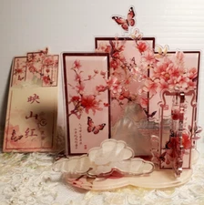 Asian Chinese Desk Accessory Acrylic Stand with Cherry Blossom Flowers Butterfly