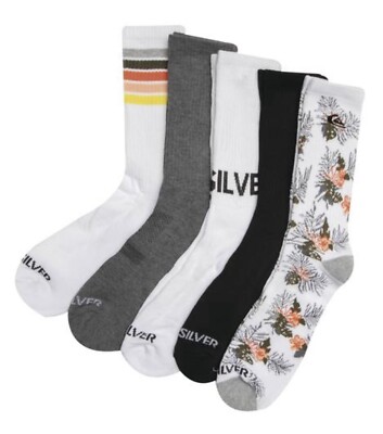 Quicksilver Crew Socks 5 Pair Men 6-12 NIP 