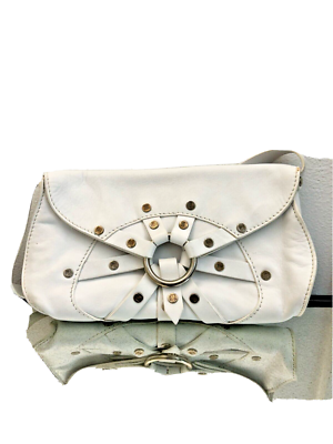 Celine White Leather Bag Purse with silver hoop closure and