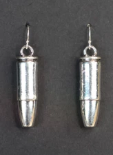 Bullet Shape Charm Earrings 925 Sterling Silver Hooks pewter charms 1 3/4"
