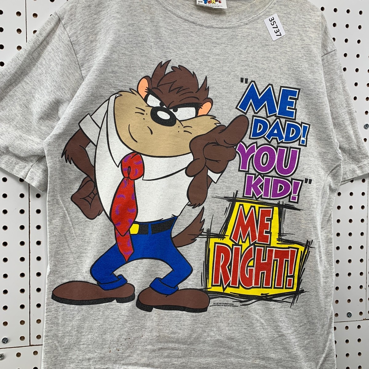 Vintage 90s Looney Tunes TAZ DAD Shirt Mens Medium Gray