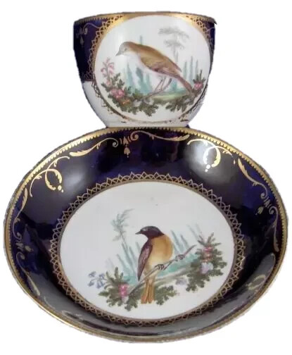 Antique 19thC English Spode Porcelain Bird Scene Cup Saucer Scenic  Porzellan - Main Image