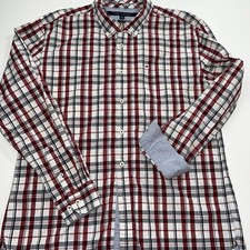 Tommy Hilfiger Shirt Mens XL Blue Red Plaid Custom Fit Button Down Long Sleeve