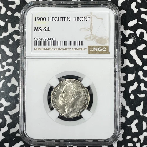 1900 Liechtenstein 1 Krone NGC MS64 Lot#G9917 Silver! Choice UNC!