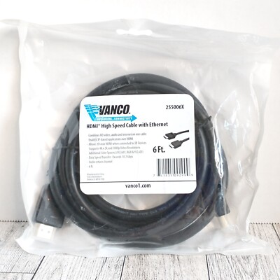 Vanco 6 ft HDMI High Speed Cable with Ethernet, 255006X, New