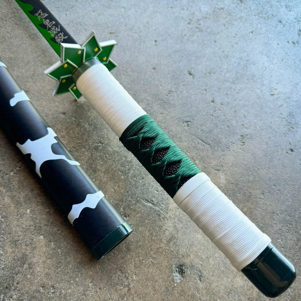 40" Demon Slayer Sanemi's Green Sword Serie Anime Real Samurai Tactical Katana Foto 3 de 4