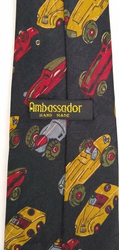 Ambassador Mens Neck Tie Race cars Vehicle Hand Made Novelty - Picture 2 of 4