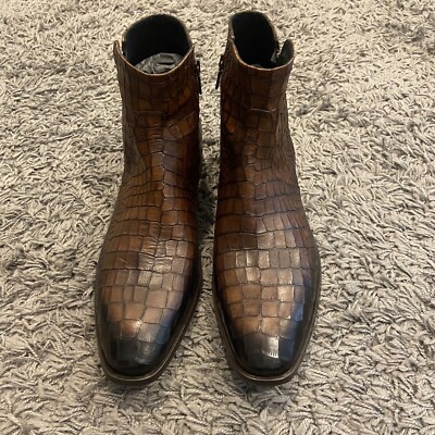 JO GHOST NWOB Croc Embossed Leather Side Zip Boots Size 46  display picture 2