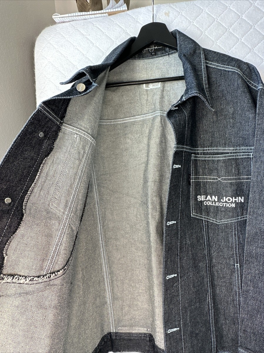 Sean John Blue Denim Collection Button Up Dark Wash Pockets Sean John Blue Denim Collection Button Up Dark Wash Pockets