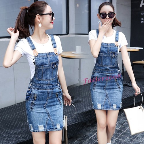 Fashion Womens Denim Romper Ripped 