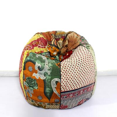 One Of A Kind Cotton Floral Kantha Bohemian Embroidered Hippie Bean Bag