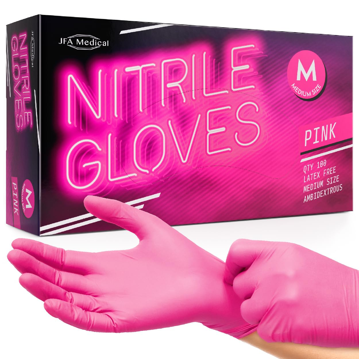 Disposable Powder Free Pink Nitrile Gloves - Box of 100 (Medium)