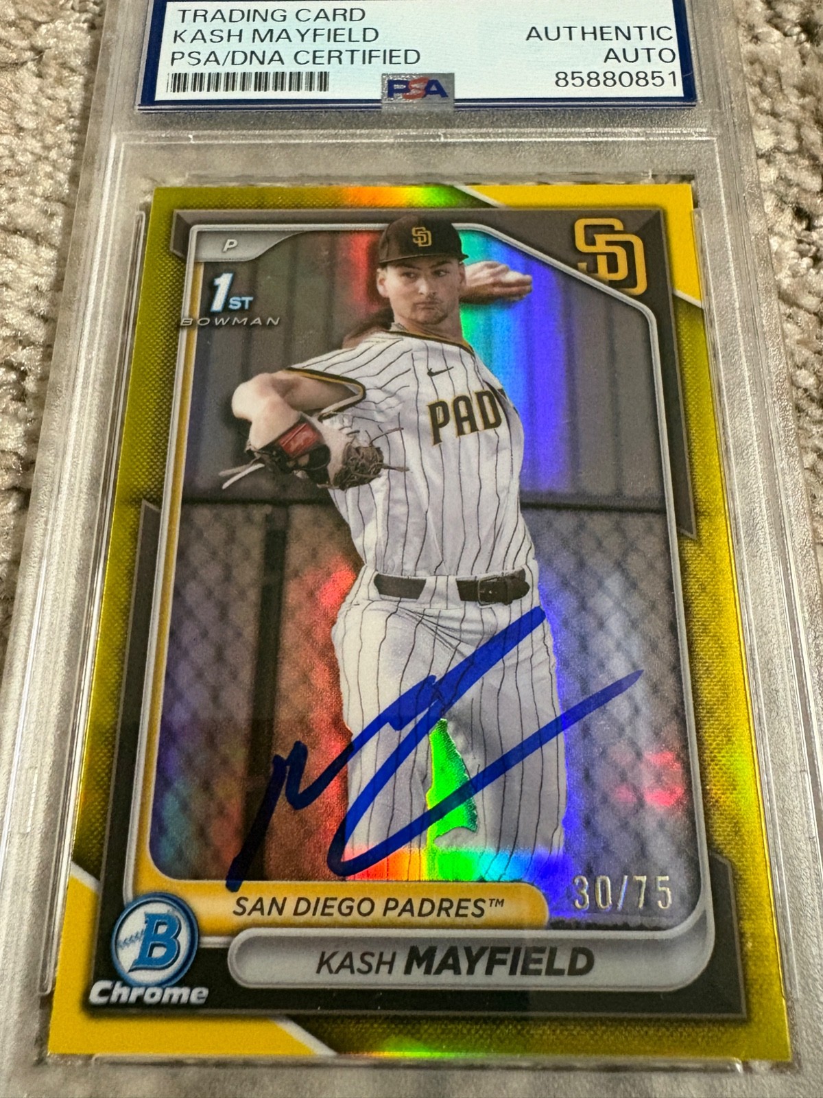 KASH MAYFIELD - 2024 Bowman Draft - Chrome Yellow 1st Auto 30/75 #BDC-70 IP AUTO