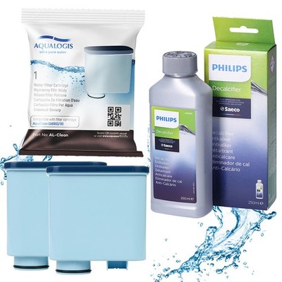 2x Aqualogis AL-Clean Wasserfilter Ersatz Philips Saeco CA6903 + Entkalker 250ml