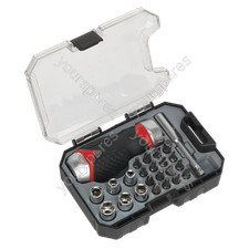 Image of Sealey Premier Fine Tooth Stubby Ratchet Screwdriver Socket & Bit Set 24pc