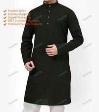 Mens Kurta Boys Clothing Black Indian traditional top tunic long kurta shirt