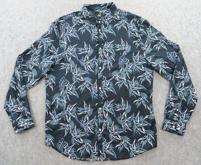 H&M Shirt Mens Large Blue Black Button Up Floral Long Sleeve Casual