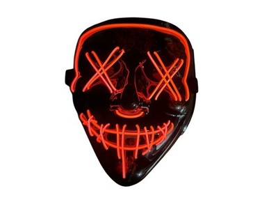 Costume Halloween Purge Red Light Up Face Mask Black w/ 3 Light Modes NEW