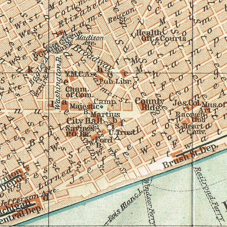 DETROIT  1909  Original  Map City Plan BELLE ISLE MICHIGAN U.S. - Image 3 of 4