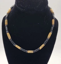 NTL Beaded Choker - 16 inches, Natural Beige & Black Beads, Vintage