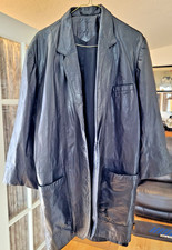 Vintage Women's Long Black Leather Jacket. L . 12-14.