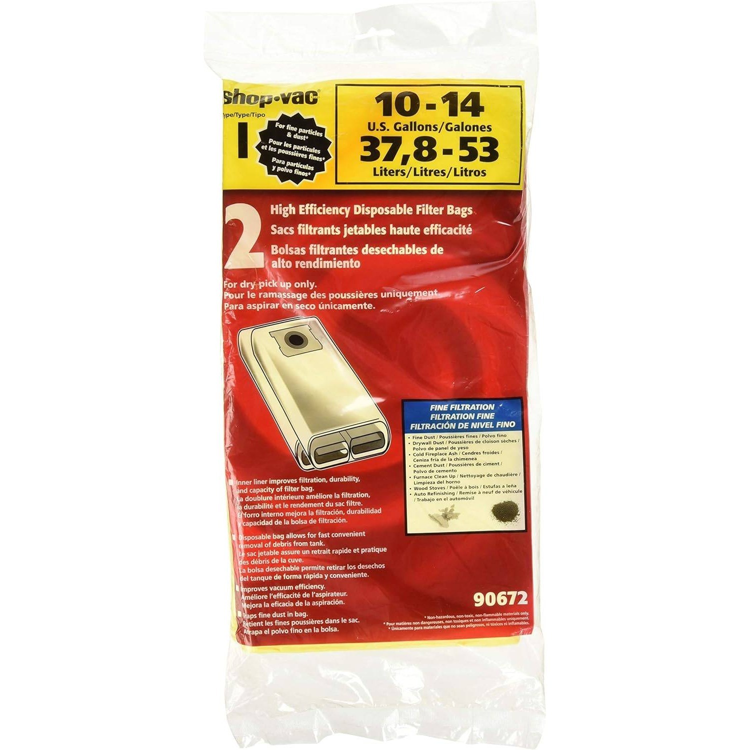 Pack of 2 Shop-Vac 9067233 Disposable Vacuum Bags Fits 10-14 Gallon Tanks, Heavy
