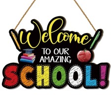 Back To School Decorations First Day of School Wooden Door Sign Welcome Back ...