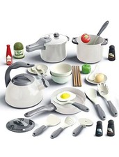 32PCS Kids Pretend Play Kitchen Cookware Utensils Set Gray Plastic