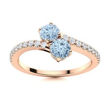Natural Aquamarine Wife Solitaire with Accents Ring 925 Sterling Silver