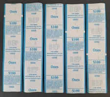 LOT OF (5) $1 BEP MONEY STRAPS CASH CURRENCY BANDS BANK BILLS HOLDS 100 NOTES!