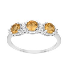 Three Stone Round Shape Citrine 925 Sterling Silver Women Anniversary Ring Sz.7