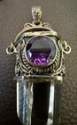 Estate Large Crystal & Amethyst Sterling Pendant SIGNED Healing Wicca Angel  — photo 3
