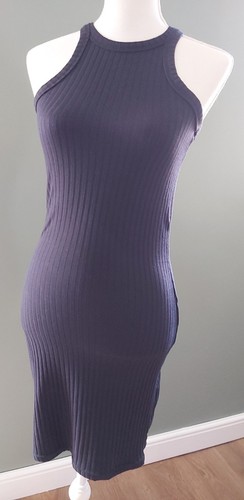 BNWT Black RIVER ISLAND Stretchy Jersey RIBBED Dress Cold Shoulder BODYCON 8 - Picture 8 of 9