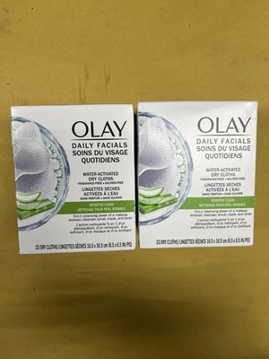 2 New Olay Daily Facials Water-Activated Daily Cloths - 33 Dry Cloths Each Box
