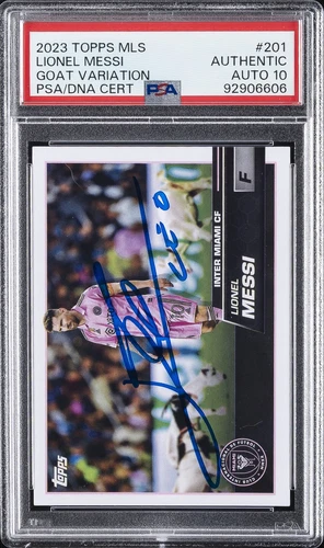 2023 TOPPS MLS GOAT VAR #201 LIONEL MESSI PSA AUTHENTIC AUTO 10