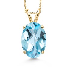 14K Yellow Gold Sky Blue Topaz Pendant Necklace for Women  7.20 Cttw 
