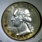 1955 D ** Washington Quarter ** Beautiful Color ** Superb Gem BU ** Album Toned