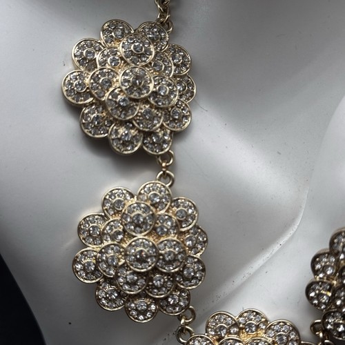 Kate Spade Gold Floral Statement Necklace | Crystal Cluster Flowers | Bold Glam - Picture 3 of 11