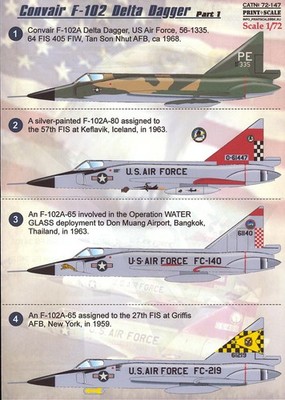 Print Scale Decals 1/72 CONVAIR F-102 DELTA DAGGER Jet Fighter Part 1