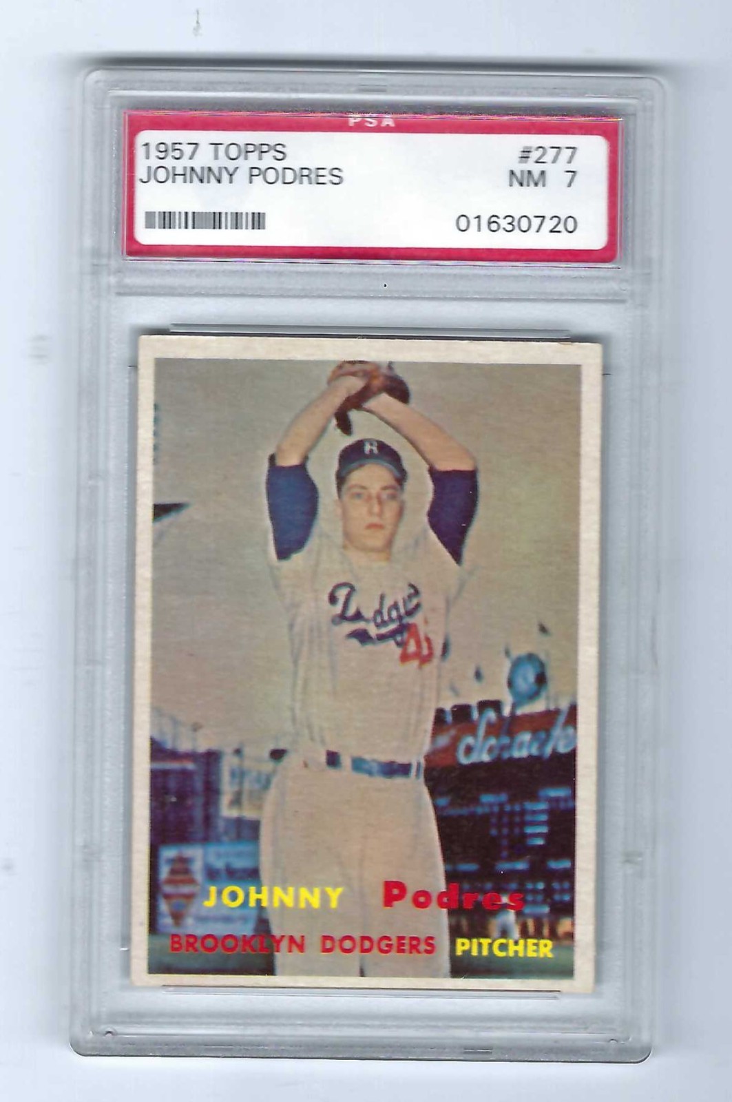1957 Topps #277 Johnny Podres Dodgers PSA 7 NM
