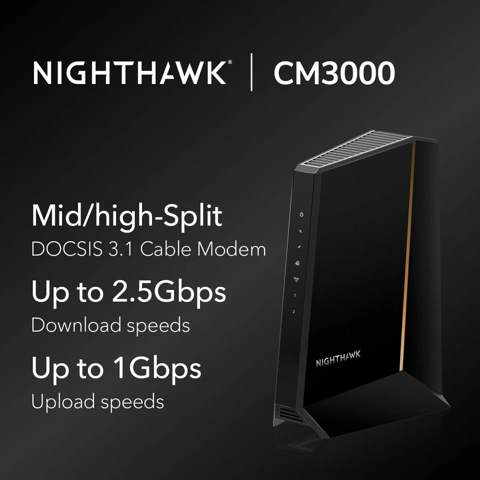 NETGEAR Nighthawk CM3000 DOCSIS 3.1 Mid/high-Split Cable Modem,Black-Refurbished - Image 2 of 4