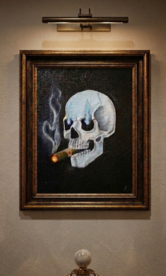 Bild Gemälde Öl  Skelett Totenschädel Memento Mori signiert Unikat!